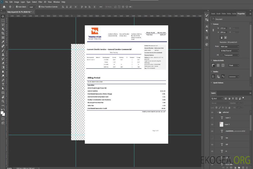 Modèle de facture de services publics d'Israel Electric Corporation aux formats Word et PDF template Modèle de facture de services publics d'Israel Electric Corporation aux formats Word et PDF template